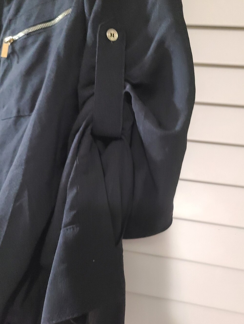 Calvin Klein Black roll-sleeve utility Button-Front Shirt Gold Zipper Accents - Picture 16 of 16
